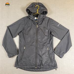 Columbia Windbreaker Jacket Black Full Zip Hooded Pockets Women's Size XS
